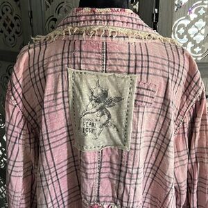 NWT Magnolia Pearl Pink Plaid Long Patchwork Coat